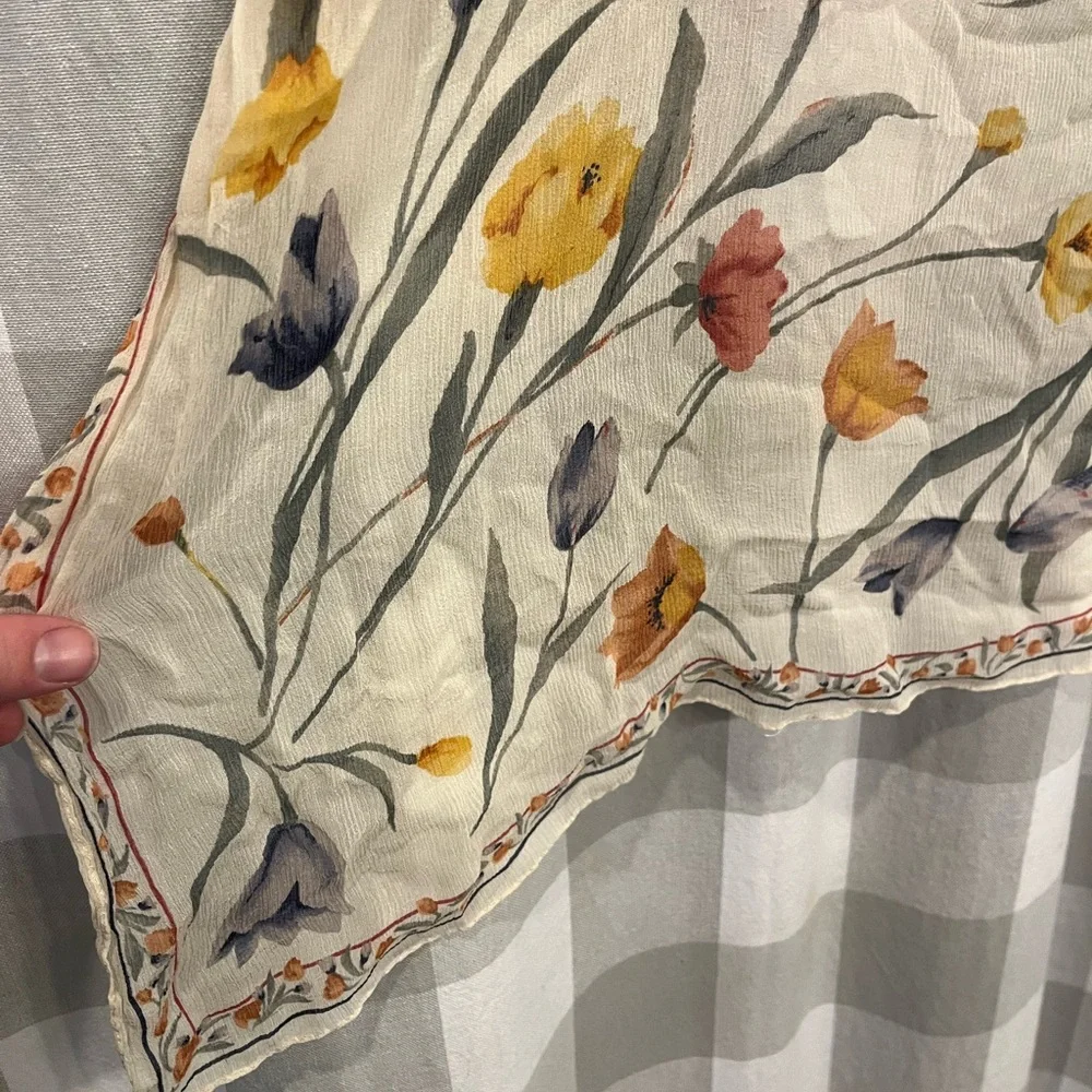 Talbots Floral Scarf with Red, Yellow, and Blue Tulip Accents